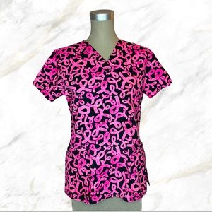White Cross | Pink Ribbons Breast Cancer Awareness Black Scrub Top